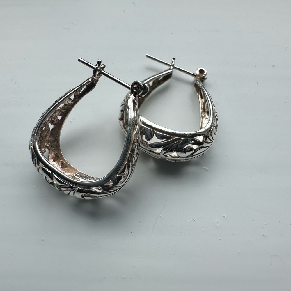 Jezlaine Sterling Silver 925 Filigree Hoop Pierced Earrings